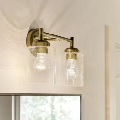 Wandlampe Metall Glas 32,6 cm breit in Messing E27 2-flammig