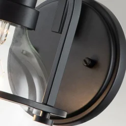 Wandlampe Metall Glas E27 23,3 cm hoch Schwarz Vintage