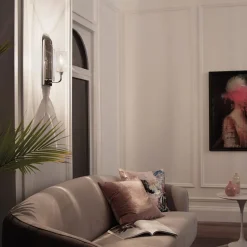 Wandlampe Metall Glas E14 35,5 cm hoch Nickel poliert