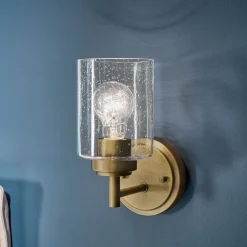 Wandlampe Metall Glas H: 23,5 cm in Messing E27 Vintage