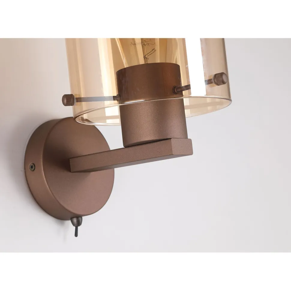 Wandlampe Metall Glas Mokka Bernstein E27 mit Schalter