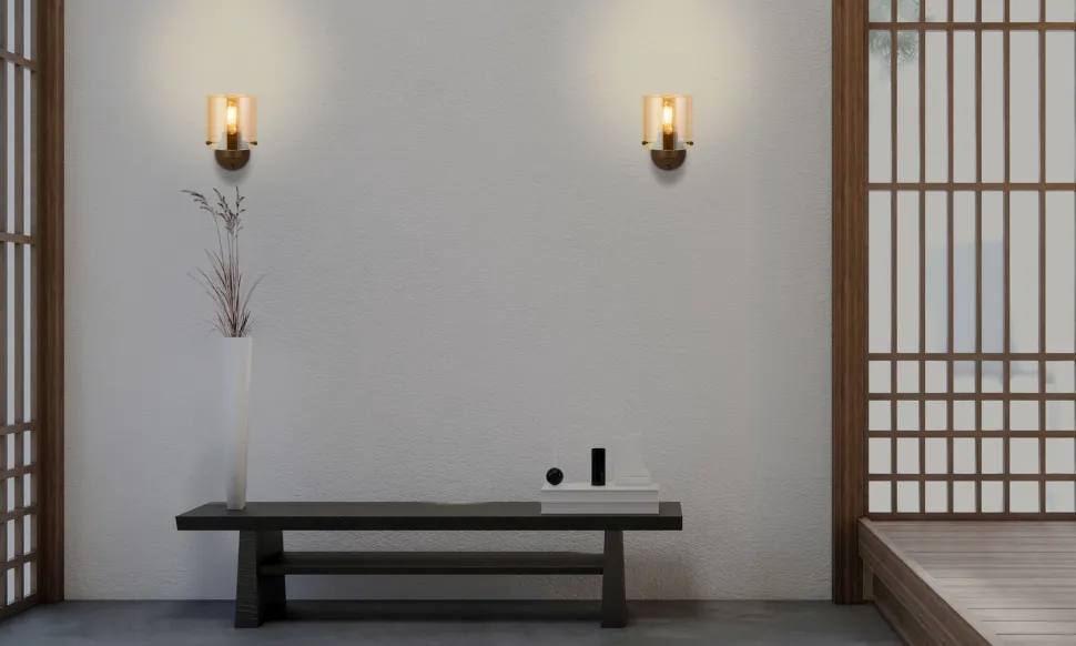 Wandlampe Metall Glas Mokka Bernstein E27 mit Schalter