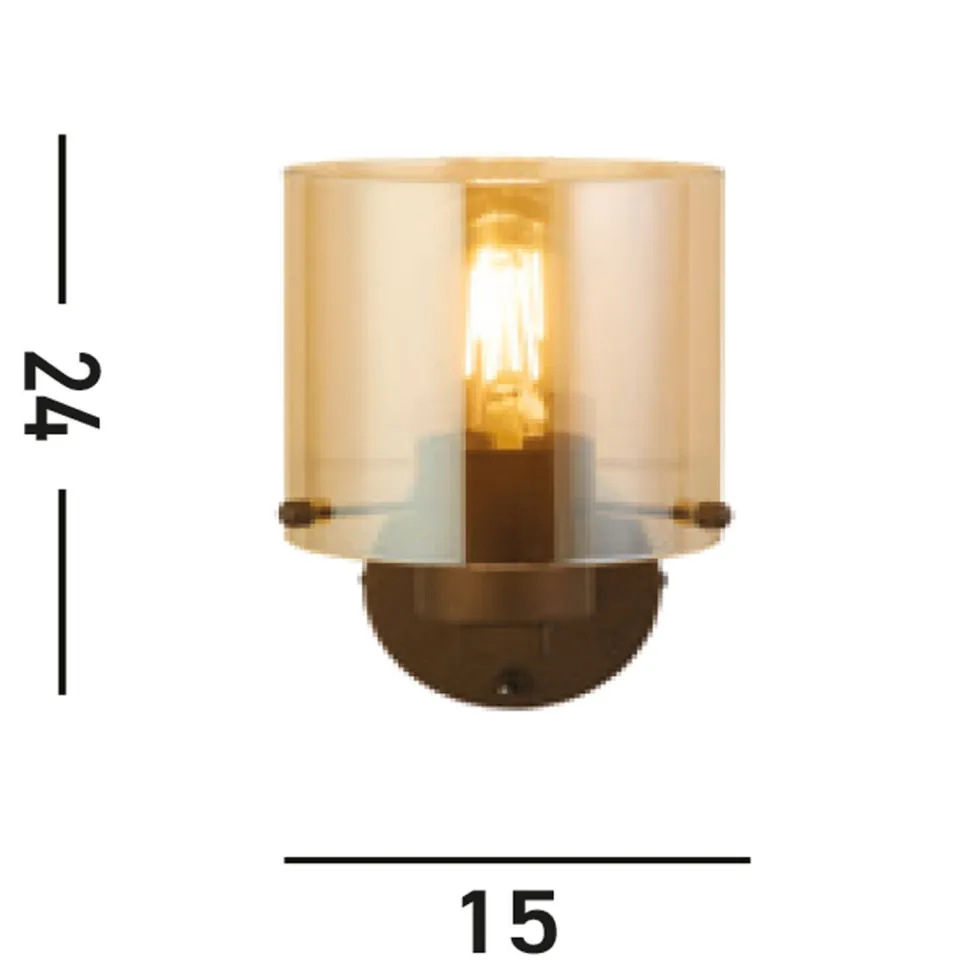 Wandlampe Metall Glas Mokka Bernstein E27 mit Schalter