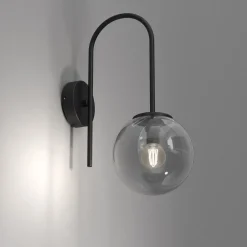 Wandlampe Metall Glas Schwarz Rauchgrau Messing E14