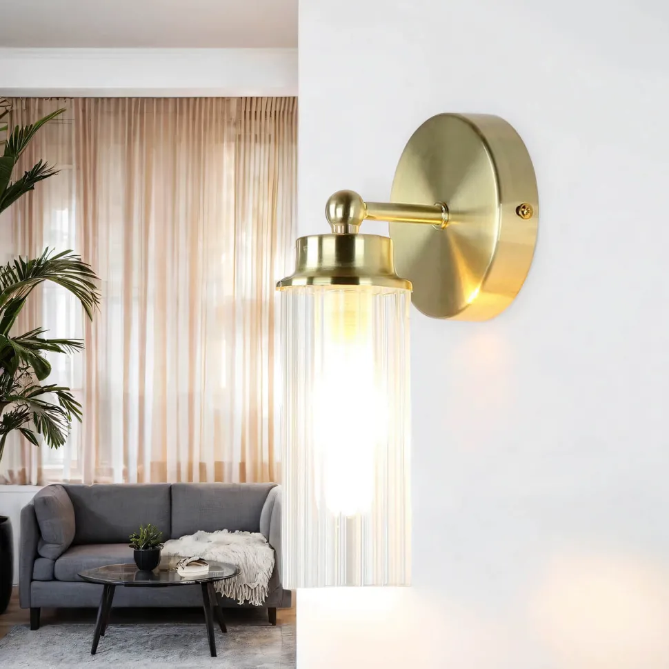 Wandlampe Metall Glasschirm G9 IP44 B:10 cm in Messing