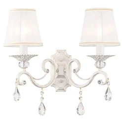 Wandlampe Metall Stoff E14 in Shabby Weiß Gold Weiß