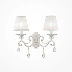 Wandlampe Metall Stoff E14 in Shabby Weiß Gold Weiß