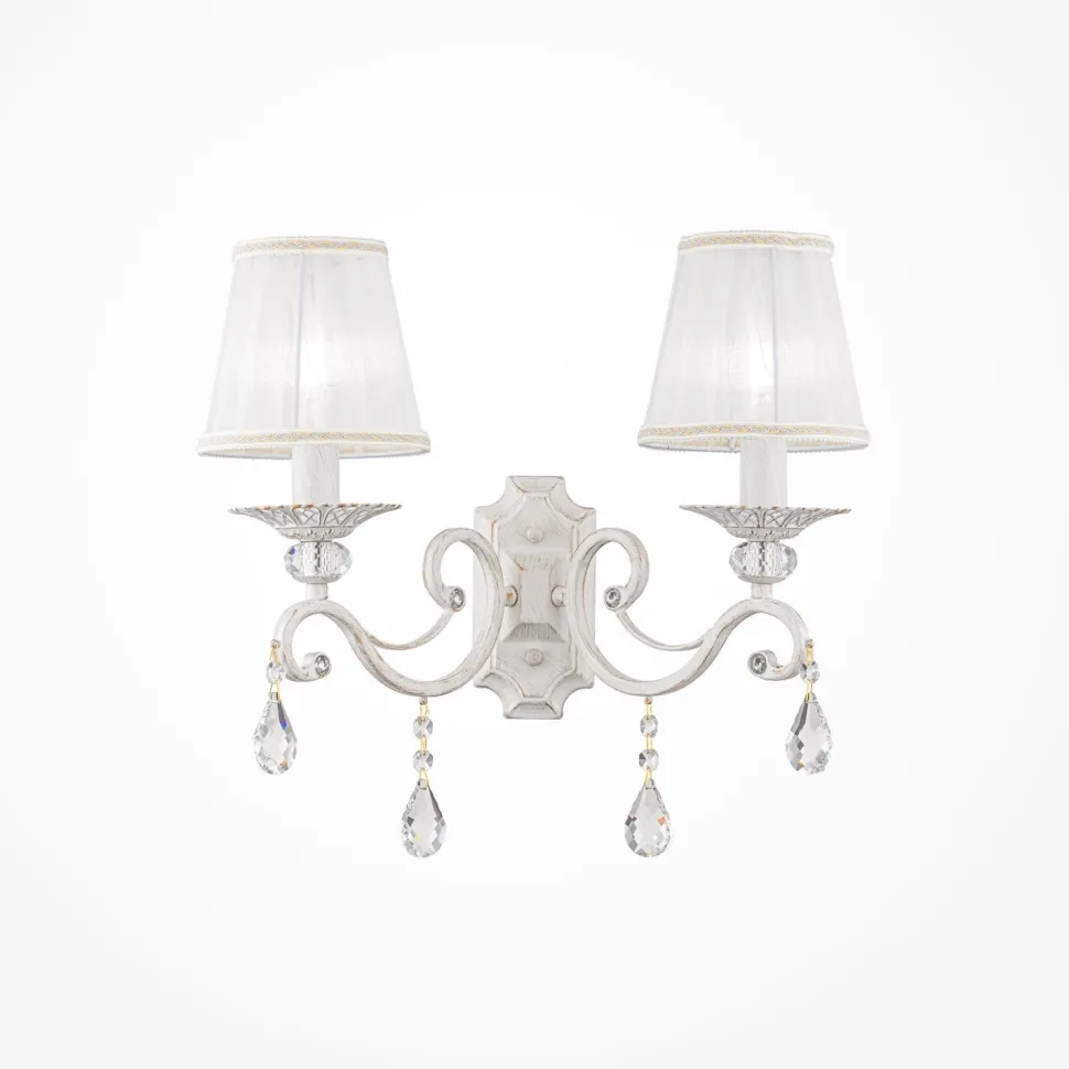 Wandlampe Metall Stoff E14 in Shabby Weiß Gold Weiß