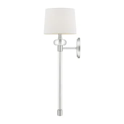 Wandlampe Metall Stoff H: 67,6 cm in Nickel poliert Weiß