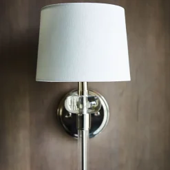 Wandlampe Metall Stoff H: 67,6 cm in Nickel poliert Weiß