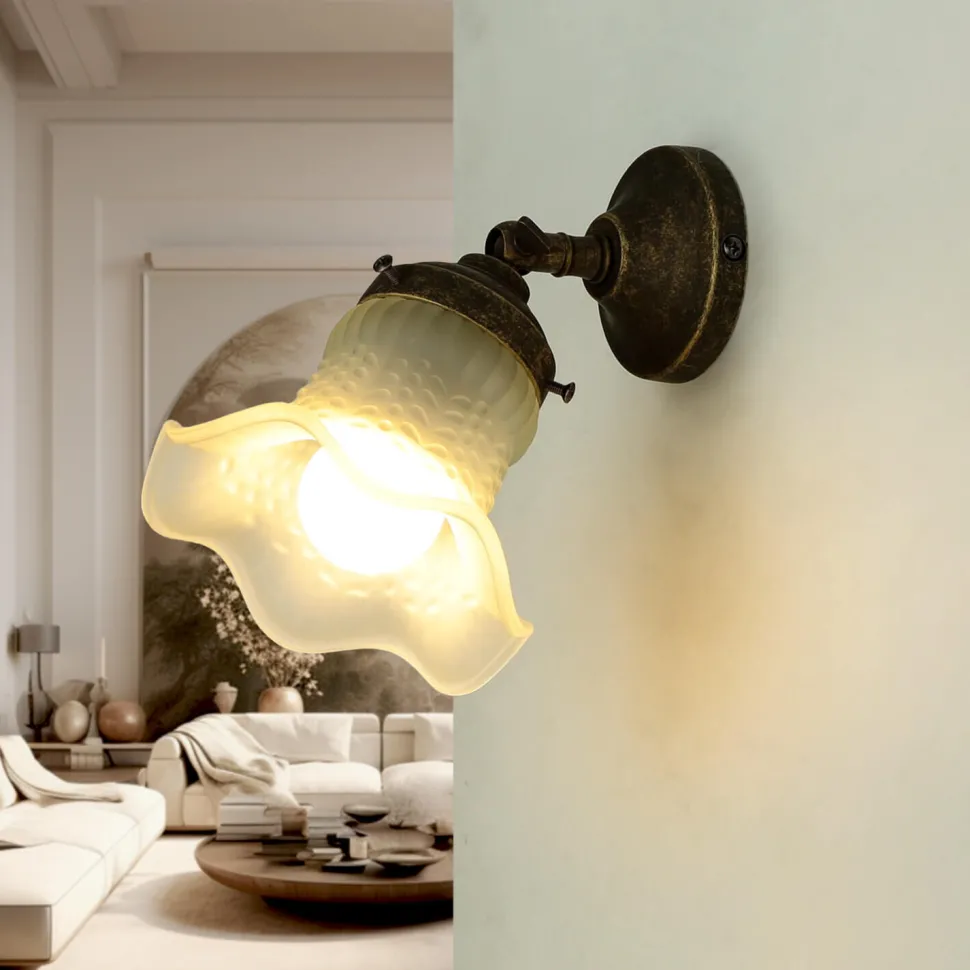 Wandlampe mit Glasschirm Floral aus Echt-Messing