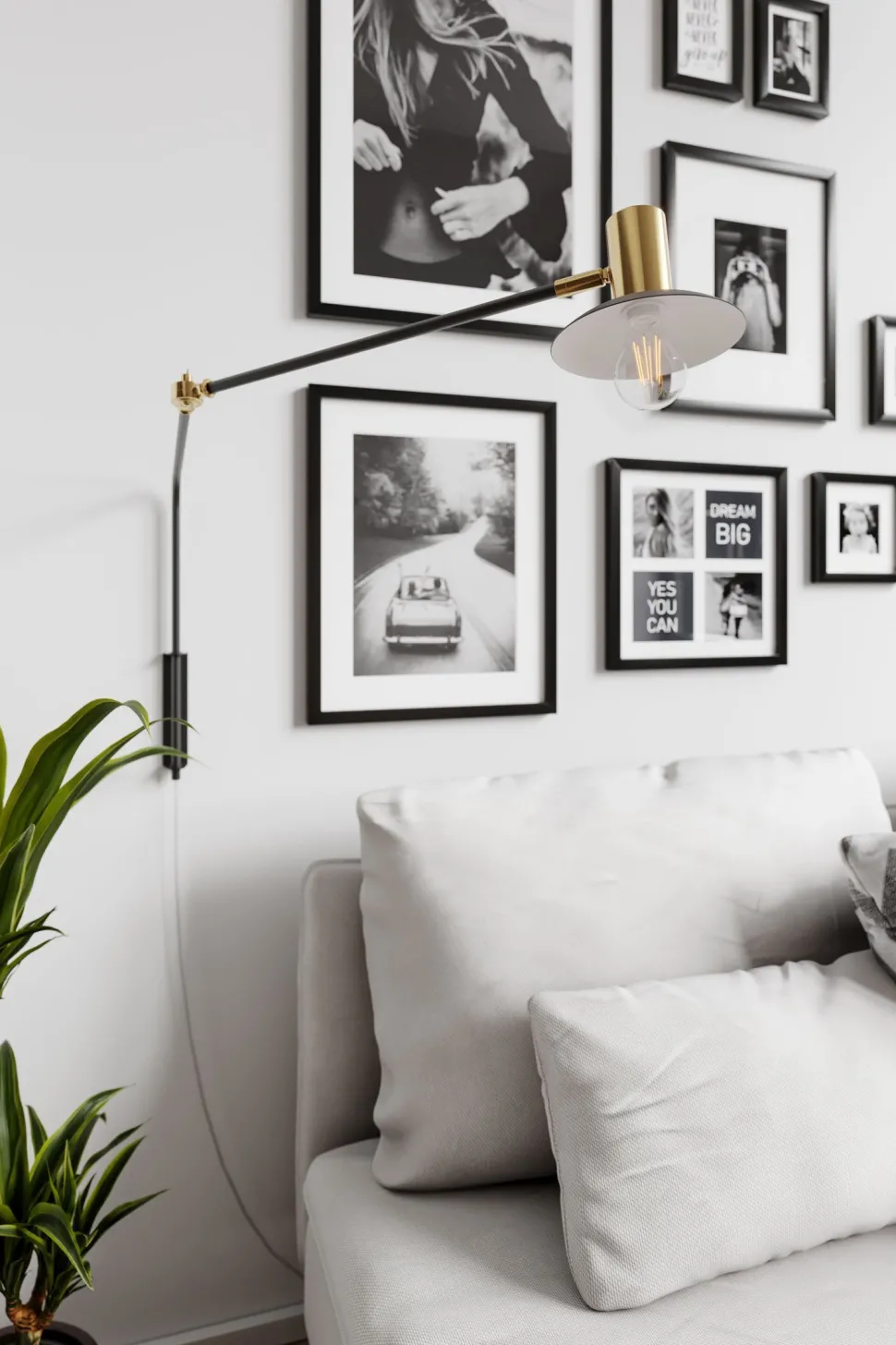 Wandlampe mit Kabel und Stecker Metall E27 Schwenkarm