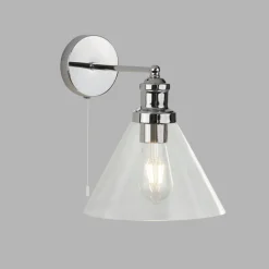 Wandlampe mit Schalter Chrom Klar E27 Glas