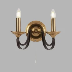 Wandlampe mit Schalter 2-flammig E14 in Bronze B: 33 cm