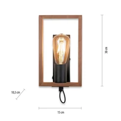 Wandlampe mit Schalter Holz Metall H:25 cm E27 Retro