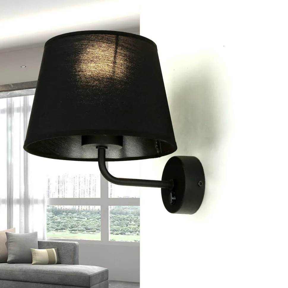 Wandlampe mit Schalter Schwarz Stoffschirm MAJA