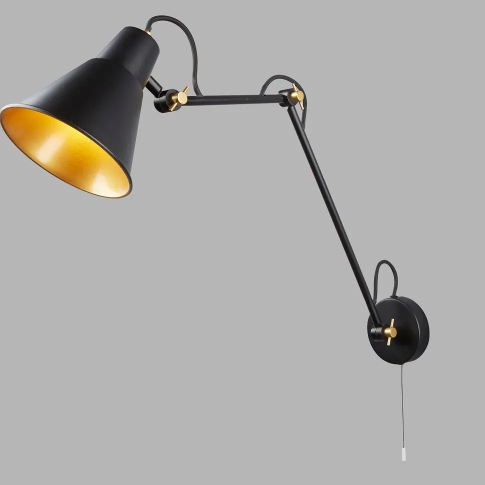 Wandlampe mit Schalter verstellbar Schwarz Gold Gelenke