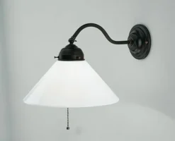Wandlampe mit Zugschalter Glas Messing T:35 cm blendarm