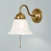 Wandlampe mit Zugschalter Glas Messing E27 T:24 cm