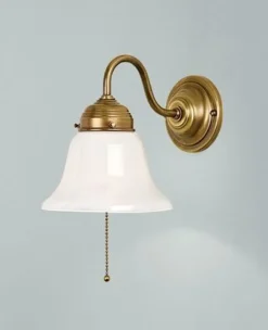 Wandlampe mit Zugschalter Glas Messing E27 T:24 cm