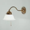 Wandlampe mit Zugschalter Glas Messing E27 blendarm