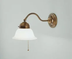 Wandlampe mit Zugschalter Glas Messing E27 blendarm