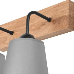 Wandlampe Modern Grau Natur B: 33 cm 2-flammig E27 Stoff Holz