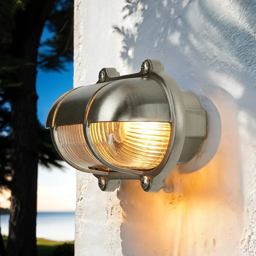 Wandlampe Nickel IP64 Echt-Messing oval Maritim