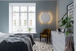 Wandlampe rund D: 70 cm groß mit Schalter Weiß E14