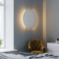 Wandlampe rund D: 70 cm groß mit Schalter Weiß E14
