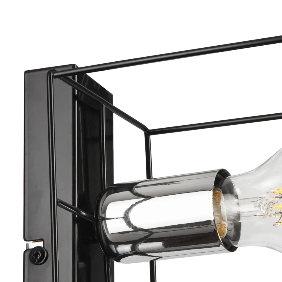 Wandlampe Schwarz Chrom Würfel Metall Draht für E27 B: 13 cm