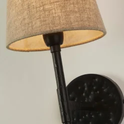 Wandlampe Schwarz Creme H: 43 cm E14 Stoff Metall Rustikal