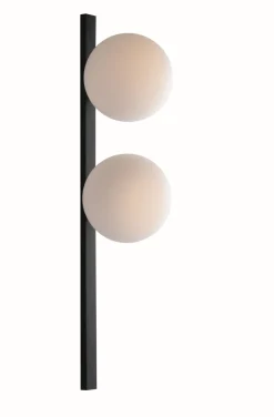 Wandlampe Schwarz Weiß Glaskugel E14 H:60 cm 2-flammig