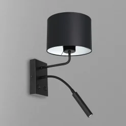 Wandlampe Schwarz Weiß Stoff Lesearm E27 G9 wohnlich