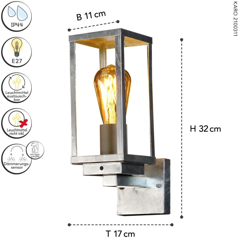 Wandlampe Vintage Aluminium in Zink IP44 E27 B:11 cm