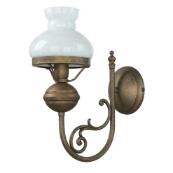 Wandlampe Weiß Glasschirm aus Echt-Messing Antik