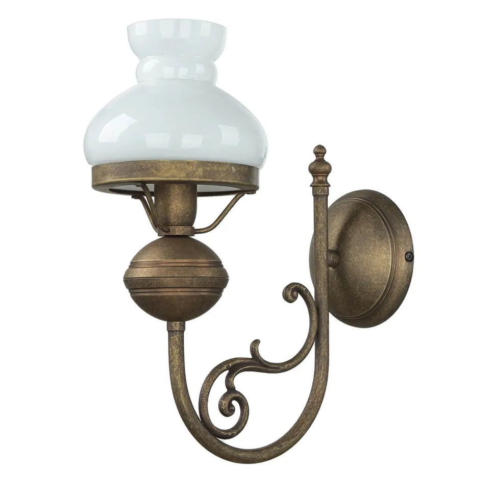 Wandlampe Weiß Glasschirm aus Echt-Messing Antik