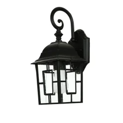 Wandlaterne außen Schwarz E27 H: 37 cm Aluminium Glas