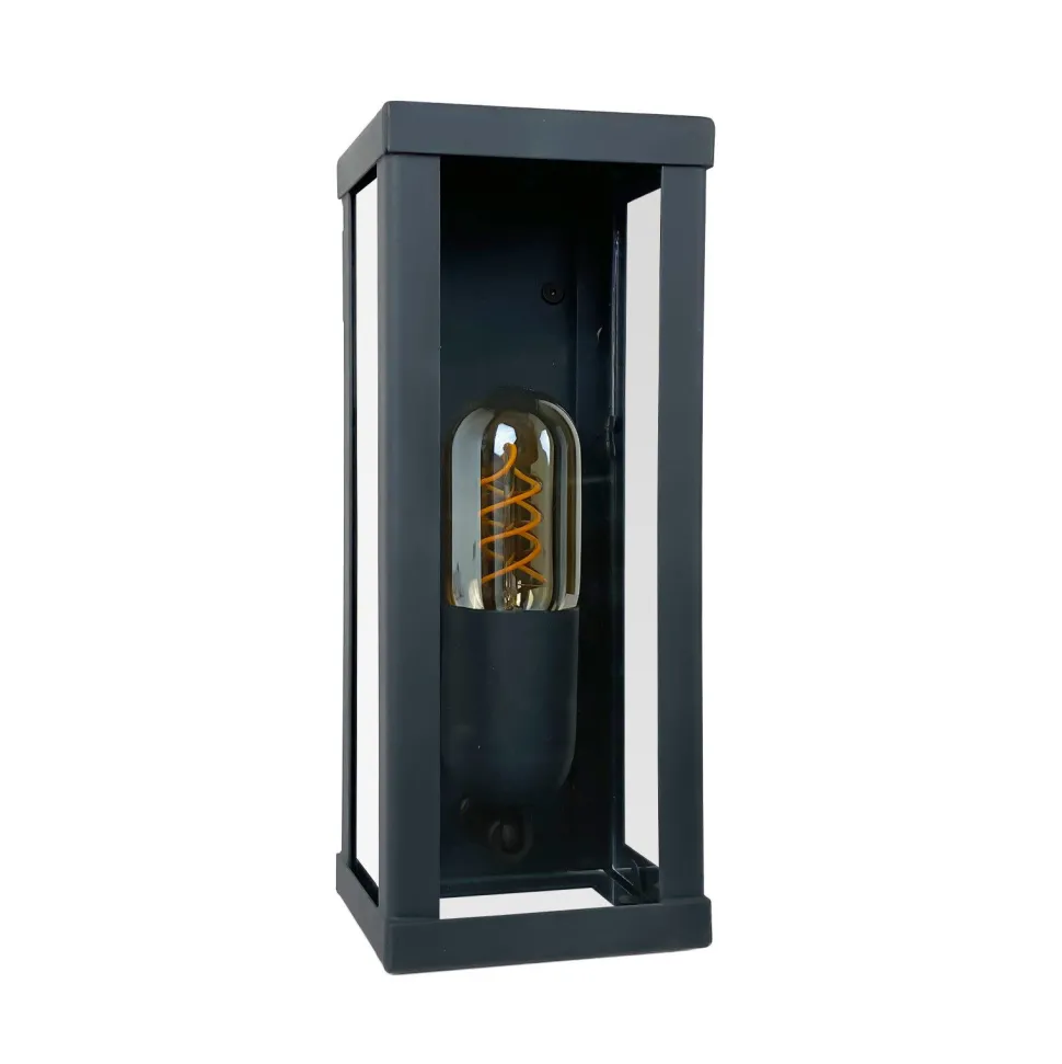 Wandleuchte außen E27 IP43 H: 25 cm Eisen Glas