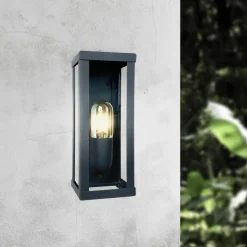 Wandleuchte außen E27 IP43 H: 25 cm Eisen Glas