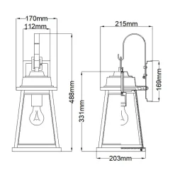 Wandleuchte außen H: 48,8 cm IP44 E27 in Bronze Garten
