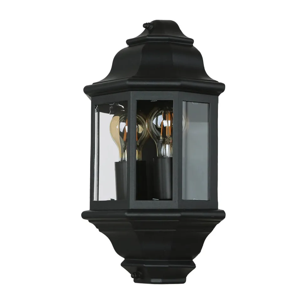 Wandleuchte Außen IP44 Glas Alu H: 43 cm 2x E27 Schwarz