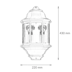 Wandleuchte Außen IP44 Glas Alu H: 43 cm 2x E27 Schwarz
