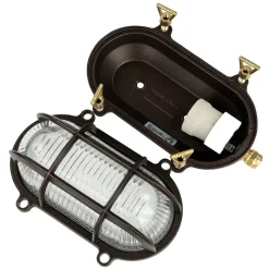 Wandleuchte außen Maritim IP64 Messing Riffelglas E27