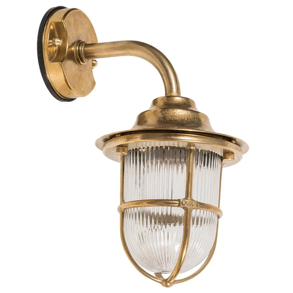 Wandleuchte Außen Messing Riffelglas IP64 Maritim