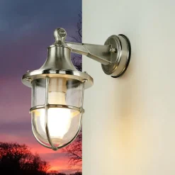 Wandleuchte Außen Nickel Echt-Messing IP64 Hof