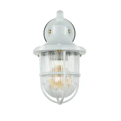 Wandleuchte außen Weiß IP64 E27 Glas Messing massiv