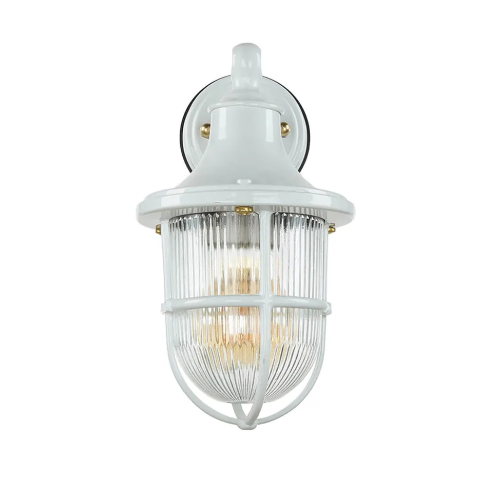 Wandleuchte außen Weiß IP64 E27 Glas Messing massiv