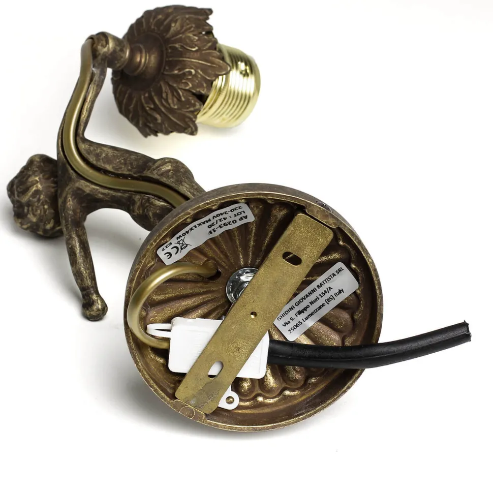 Wandleuchte aus Echt-Messing Antik Bronze Putti