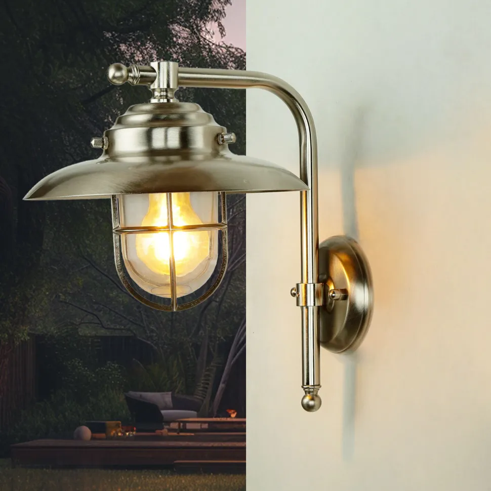 Wandleuchte aus Messing IP43 Maritim in Nickel